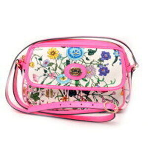 Gucci Flora Flower Shoulder Bag Canvas Leather Floral Multicolor
